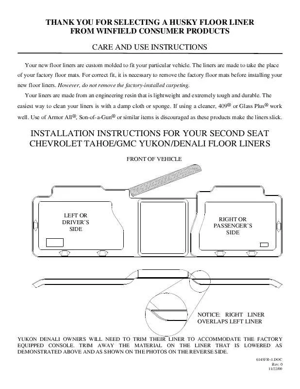 Mode d'emploi HUSKY LINERS 6145FR