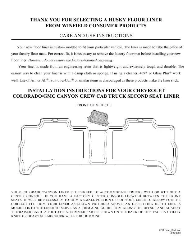 Mode d'emploi HUSKY LINERS 6251