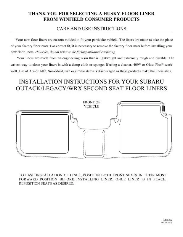 Mode d'emploi HUSKY LINERS 6401