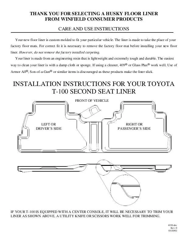 Mode d'emploi HUSKY LINERS 6550