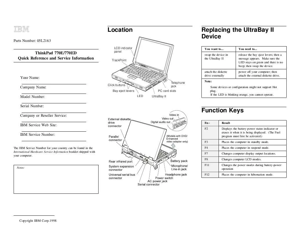 Mode d'emploi IBM THINKPAD 770E