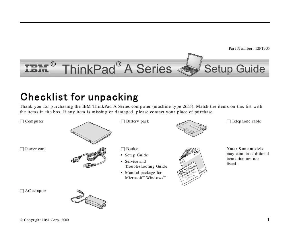 Mode d'emploi IBM THINKPAD A21E