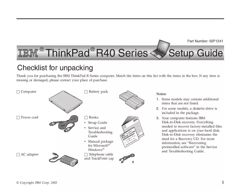 Mode d'emploi IBM THINKPAD R40