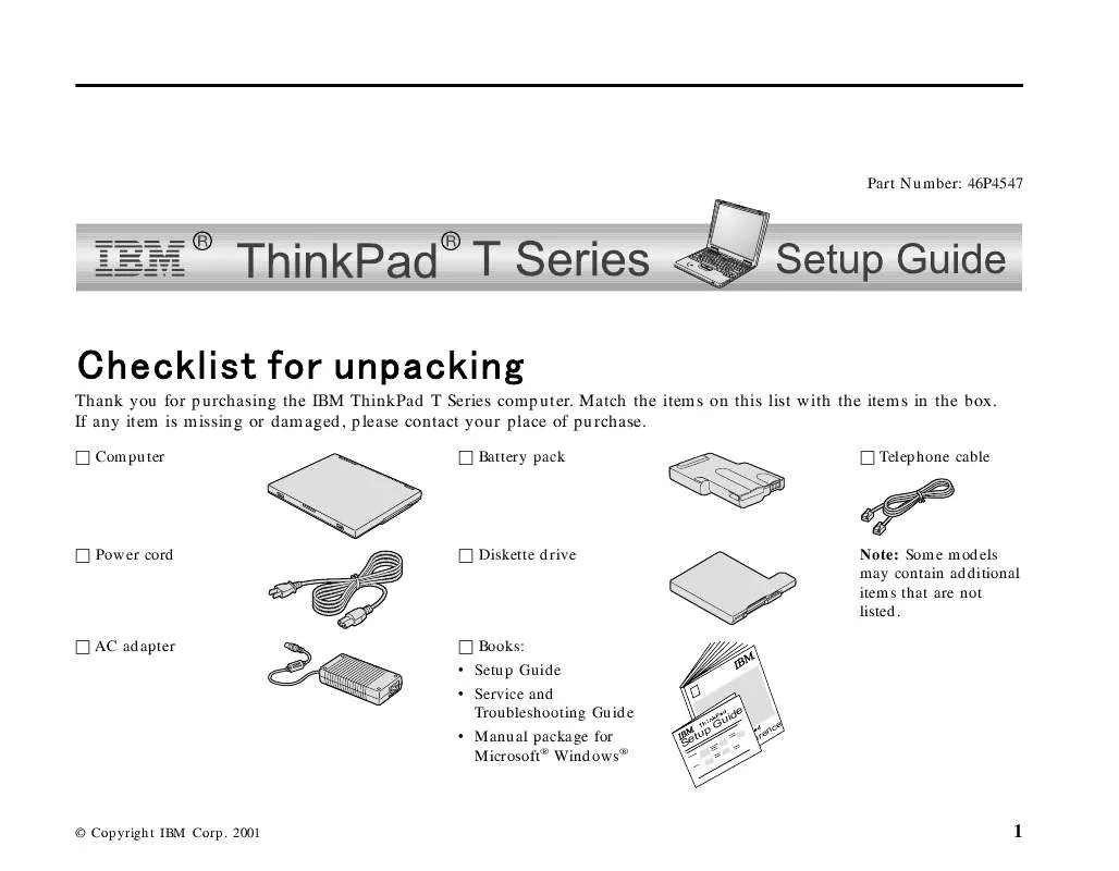 Mode d'emploi IBM THINKPAD T