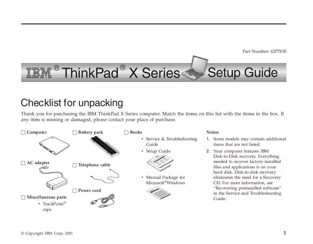 Mode d'emploi IBM THINKPAD X30