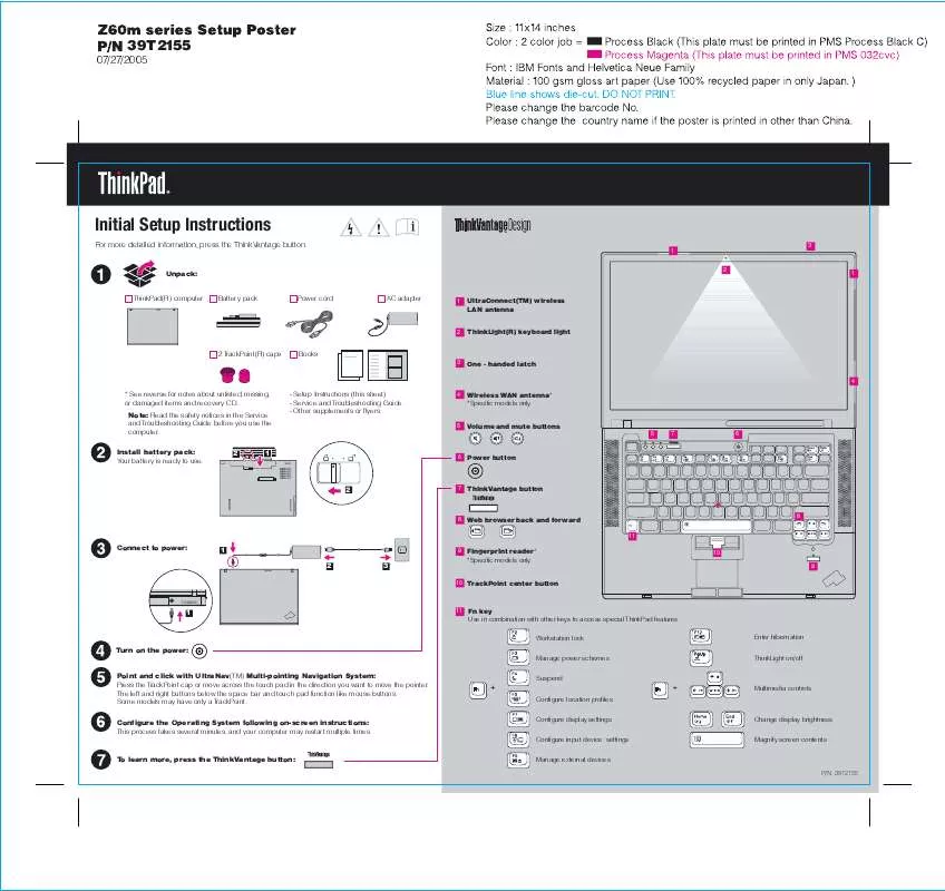 Mode d'emploi IBM THINKPAD Z60M