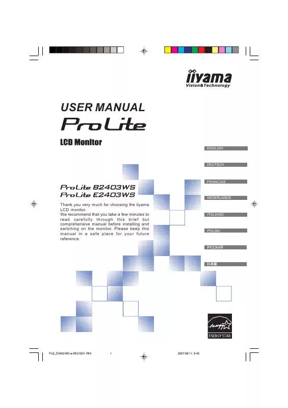 Mode d'emploi IIYAMA E2403WS