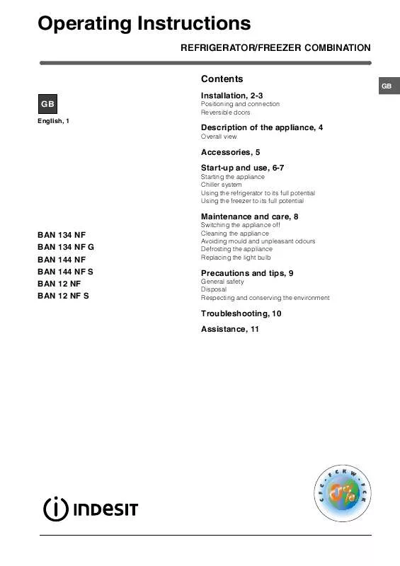 Mode d'emploi INDESIT BAN134