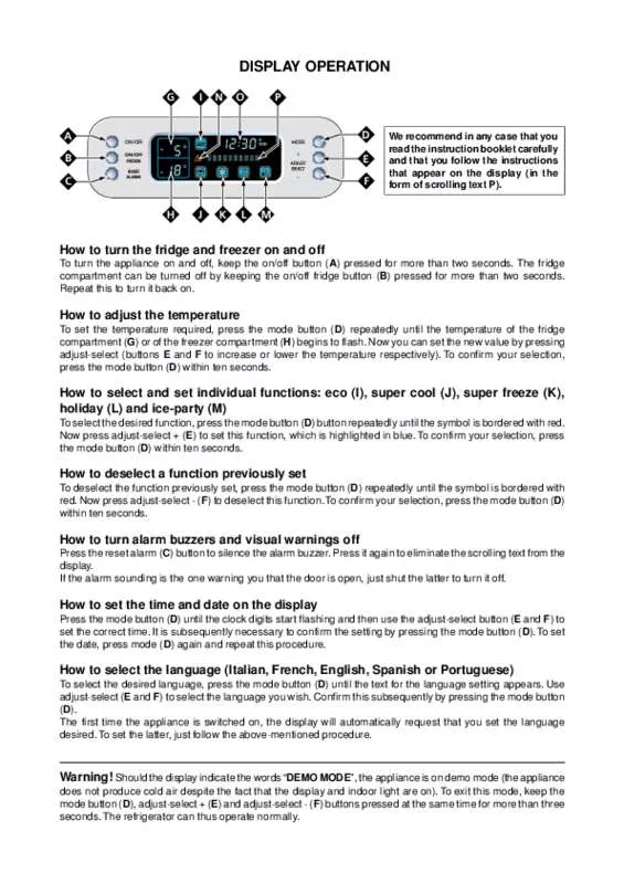 Mode d'emploi INDESIT DISPLAY