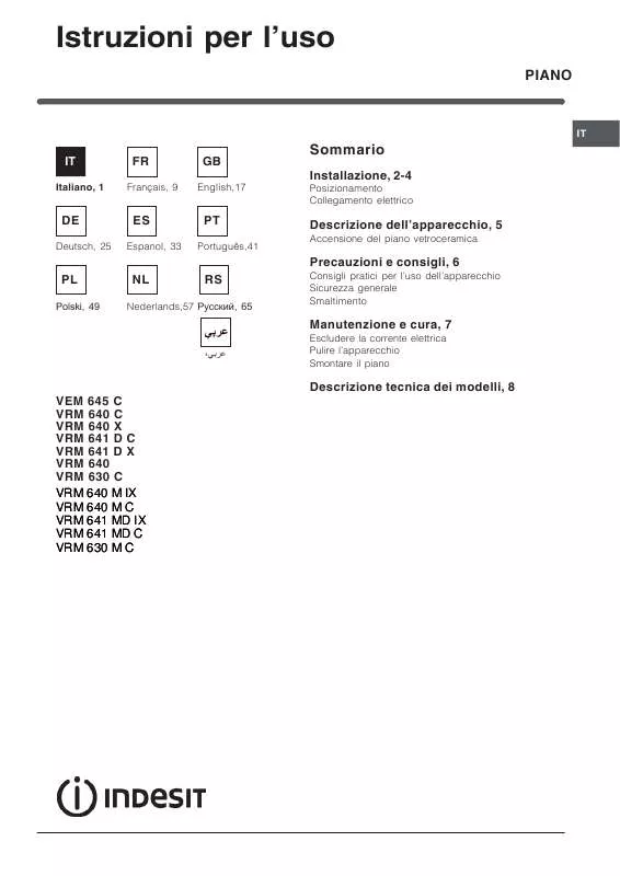 Mode d'emploi INDESIT VRM640X