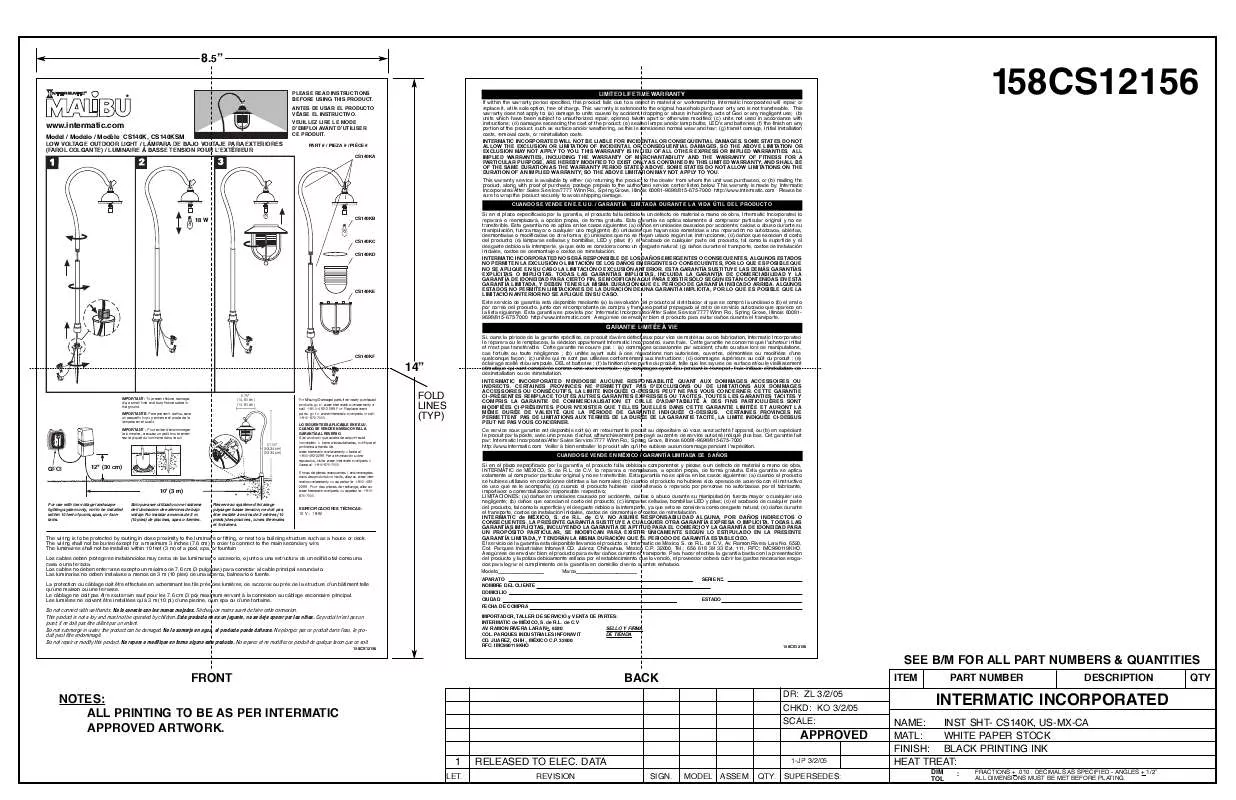 Mode d'emploi INTERMATIC 158CS12156-1