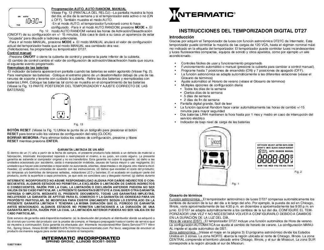 Mode d'emploi INTERMATIC 158DT11804