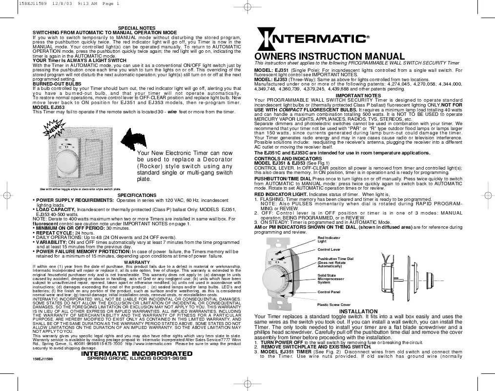 Mode d'emploi INTERMATIC 158EJ11589