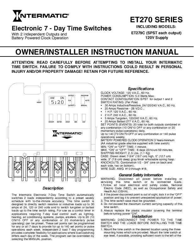 Mode d'emploi INTERMATIC 158ET10373