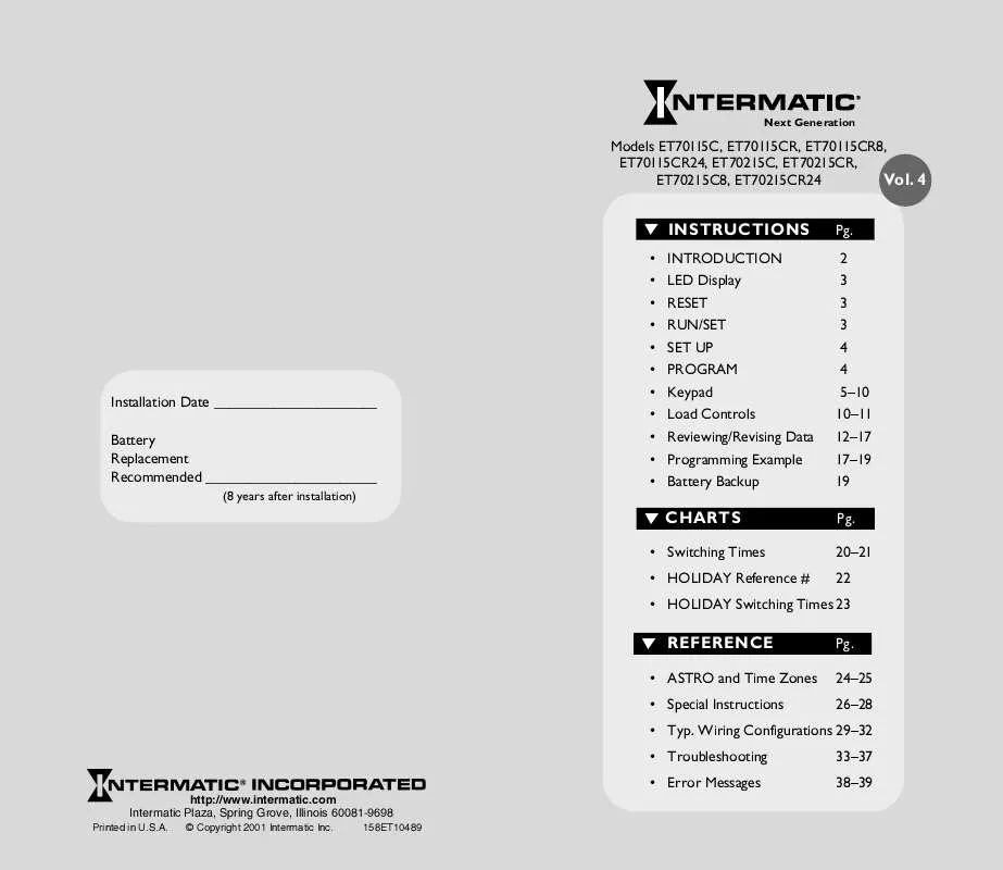 Mode d'emploi INTERMATIC 158ET10489