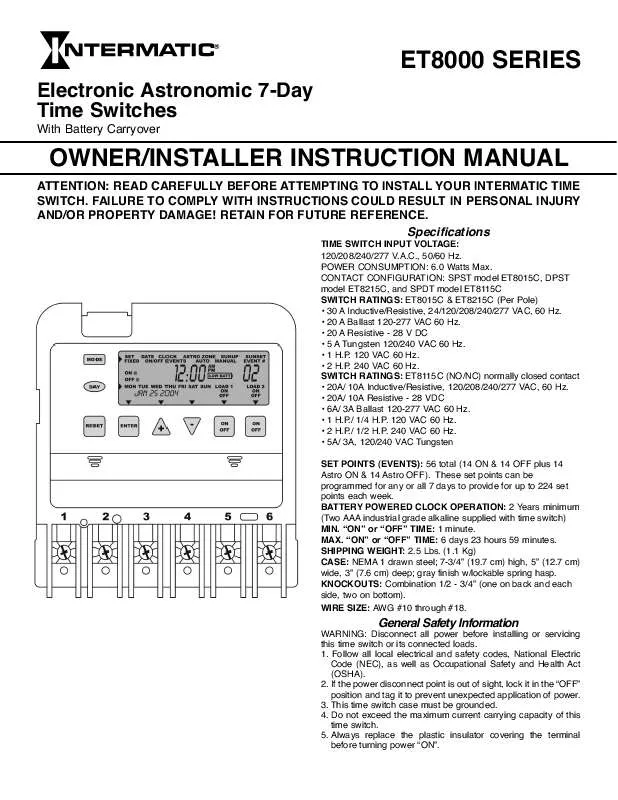 Mode d'emploi INTERMATIC 158ET11893