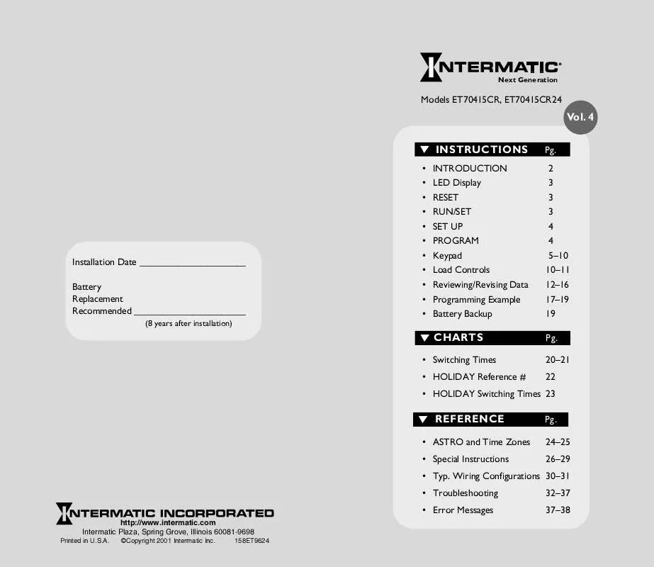 Mode d'emploi INTERMATIC 158ET9624