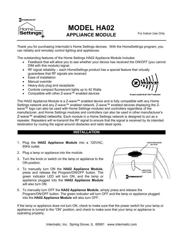 Mode d'emploi INTERMATIC 158HA11640-ART