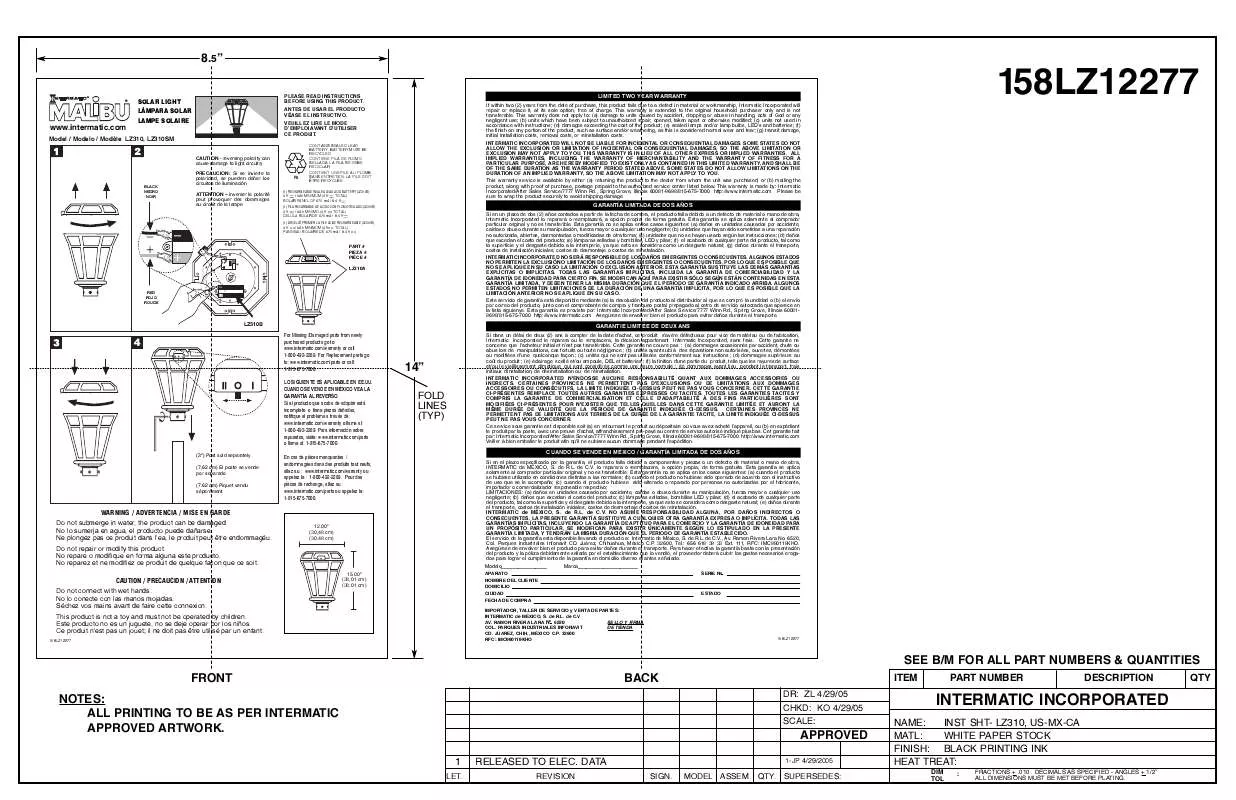 Mode d'emploi INTERMATIC 158LZ12277-1