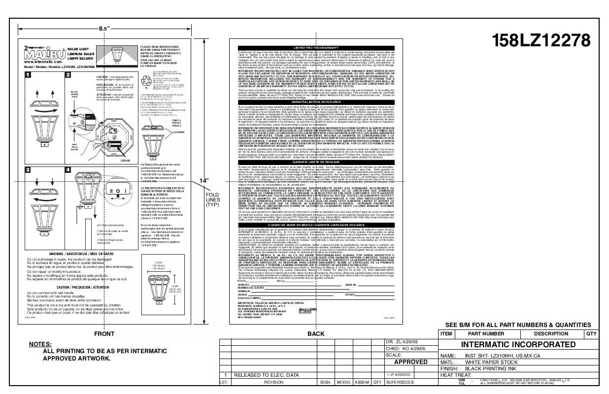 Mode d'emploi INTERMATIC 158LZ12278-1