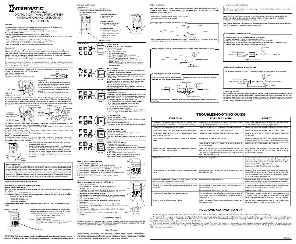 Mode d'emploi INTERMATIC 158SS11359