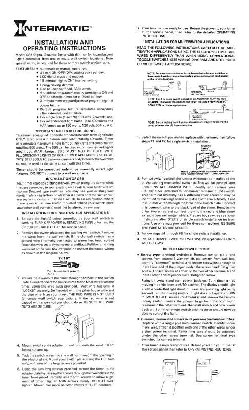 Mode d'emploi INTERMATIC 158SS7787