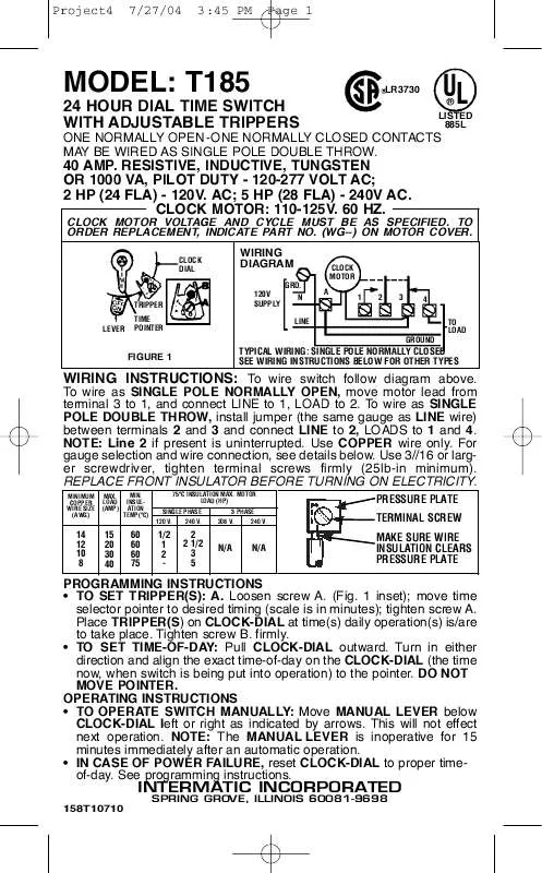 Mode d'emploi INTERMATIC 158T10710