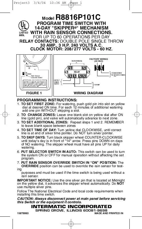 Mode d'emploi INTERMATIC 158T9993