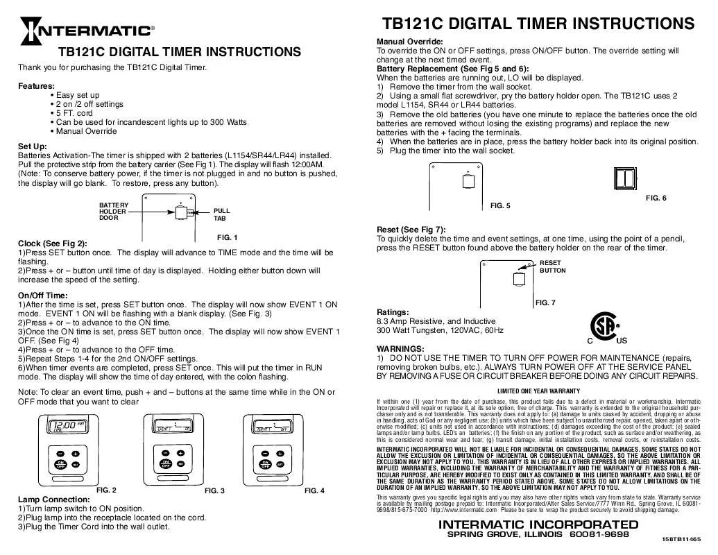 Mode d'emploi INTERMATIC 158TB11465