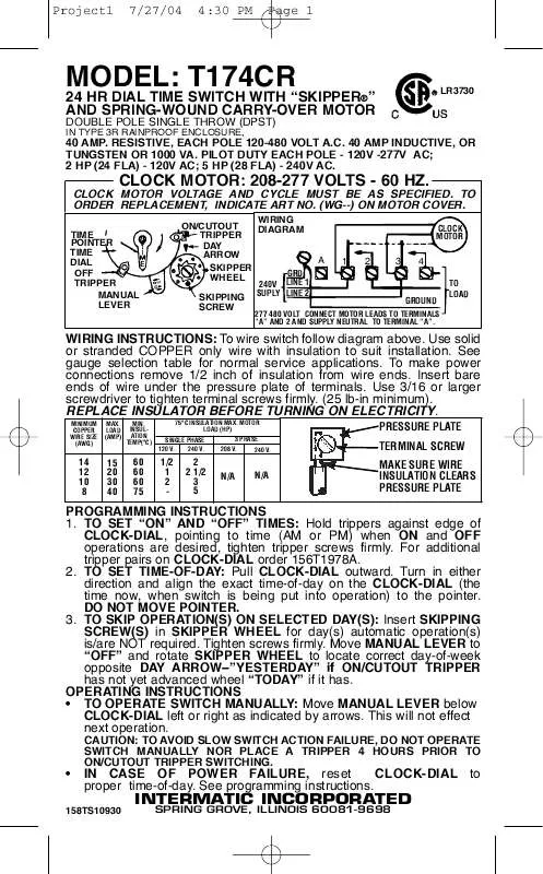 Mode d'emploi INTERMATIC 158TS10930