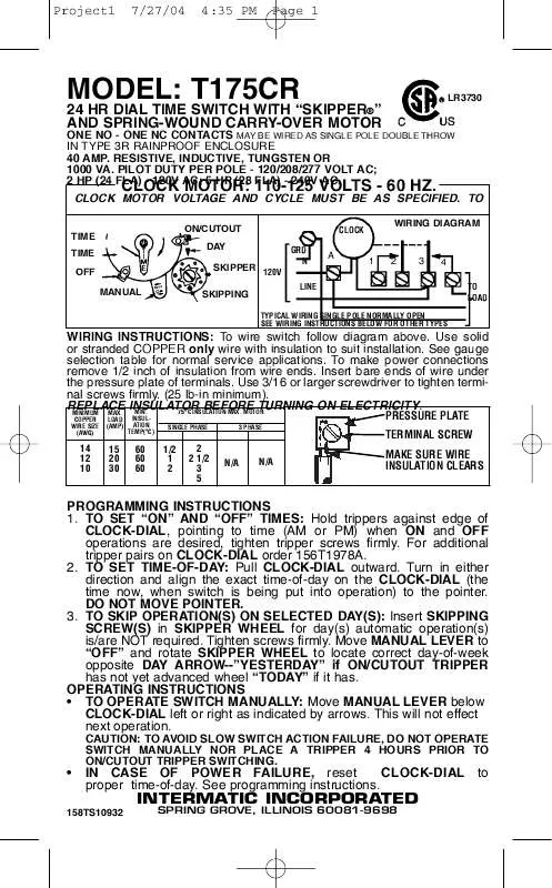 Mode d'emploi INTERMATIC 158TS10932