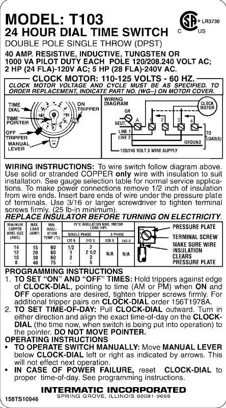 Mode d'emploi INTERMATIC 158TS10946-1