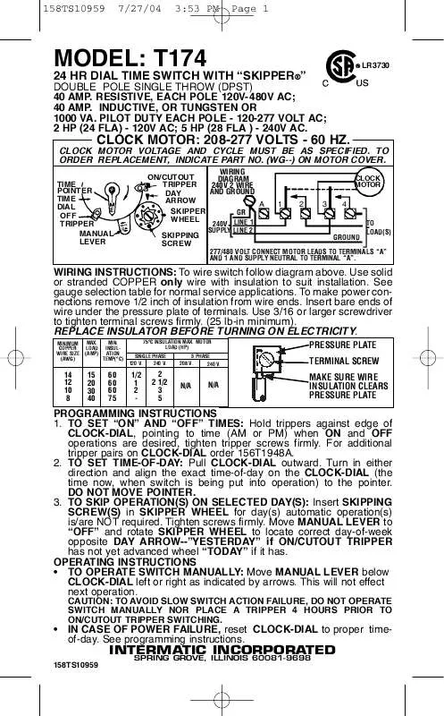 Mode d'emploi INTERMATIC 158TS10959