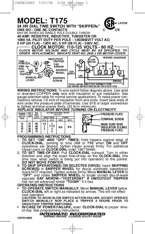 Mode d'emploi INTERMATIC 158TS10960