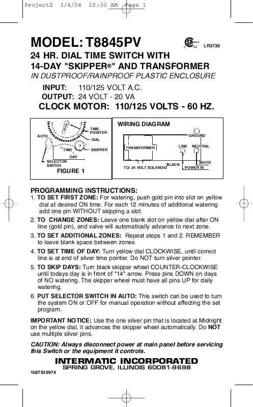 Mode d'emploi INTERMATIC 158TS10974