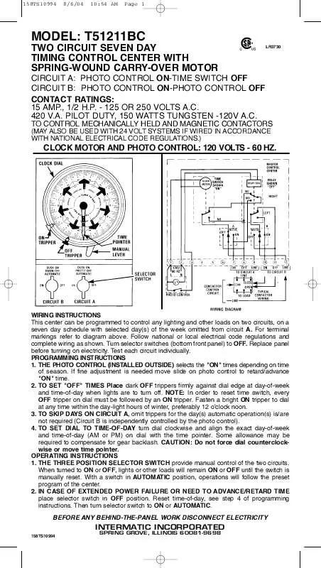 Mode d'emploi INTERMATIC 158TS10994