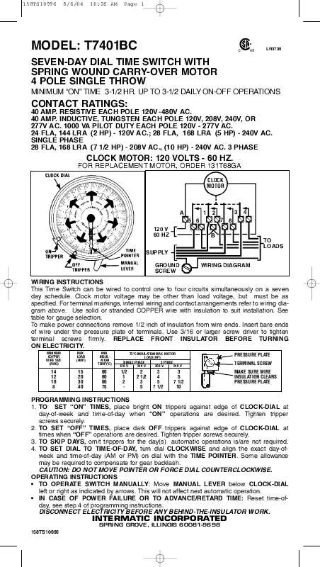 Mode d'emploi INTERMATIC 158TS10996