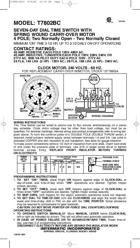 Mode d'emploi INTERMATIC 158TS11001