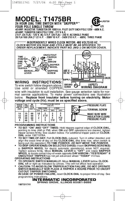 Mode d'emploi INTERMATIC 158TS11741