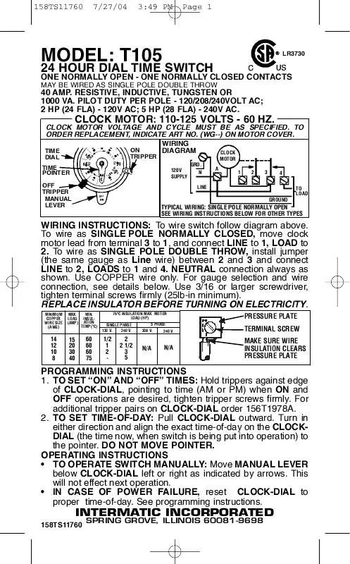 Mode d'emploi INTERMATIC 158TS11760