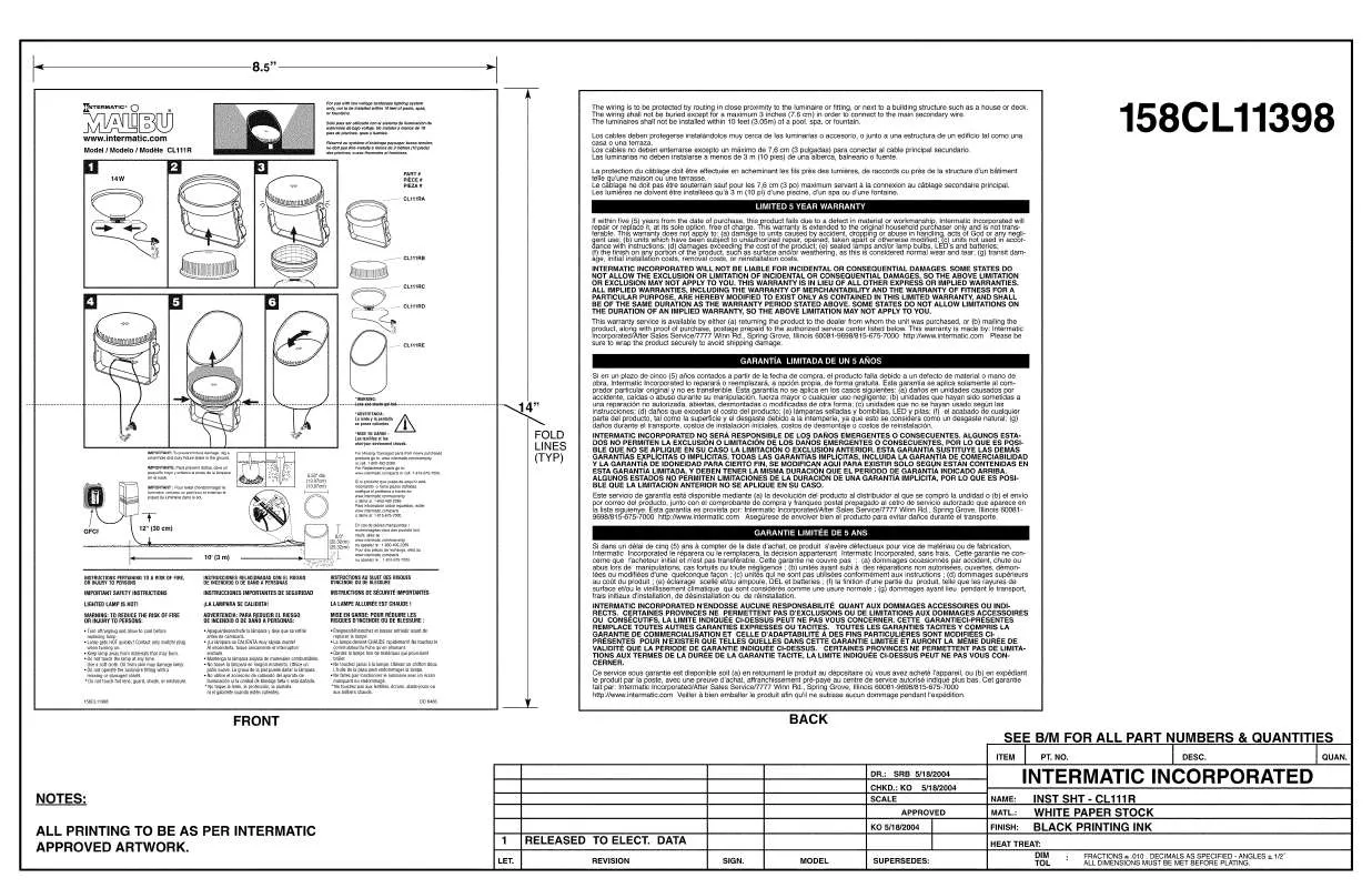 Mode d'emploi INTERMATIC CL111R