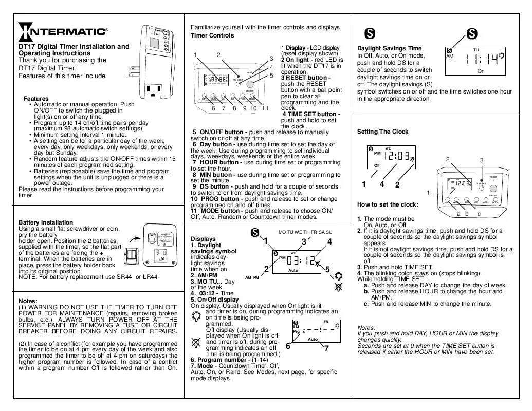 Mode d'emploi INTERMATIC DT17