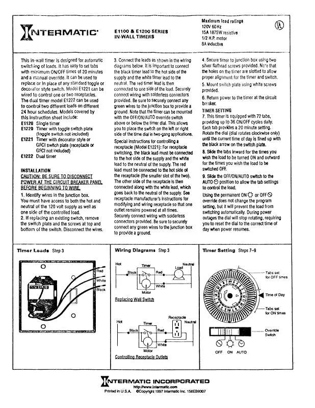 Mode d'emploi INTERMATIC E1100