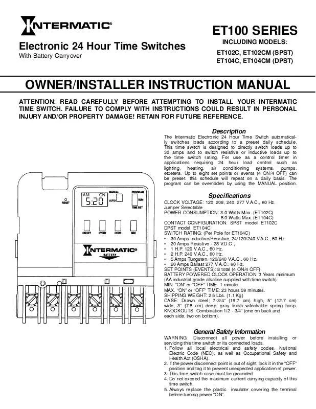 Mode d'emploi INTERMATIC ET102C