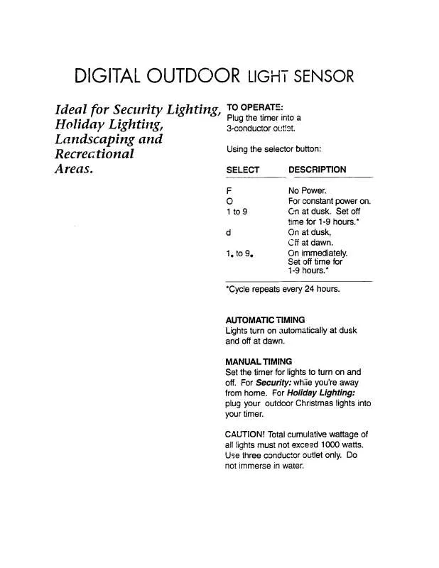 Mode d'emploi INTERMATIC HB61R