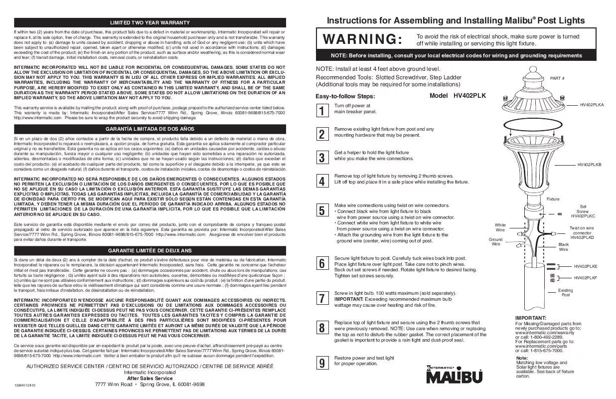 Mode d'emploi INTERMATIC HV402PLK2