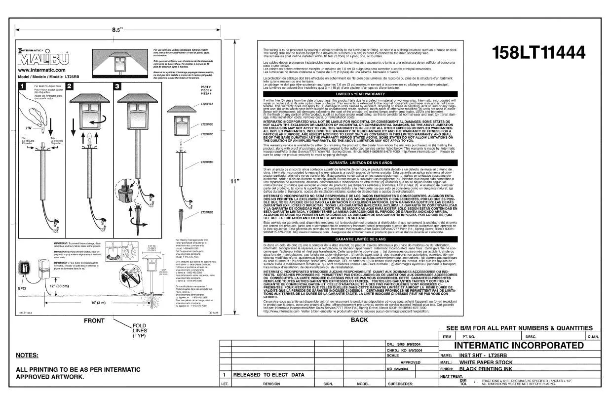 Mode d'emploi INTERMATIC LT25RB