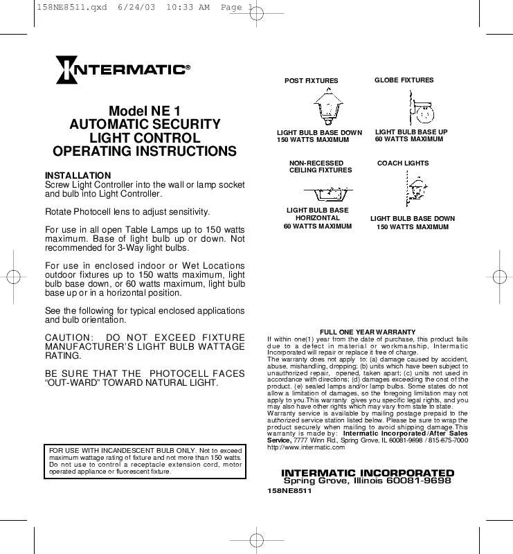 Mode d'emploi INTERMATIC NE1