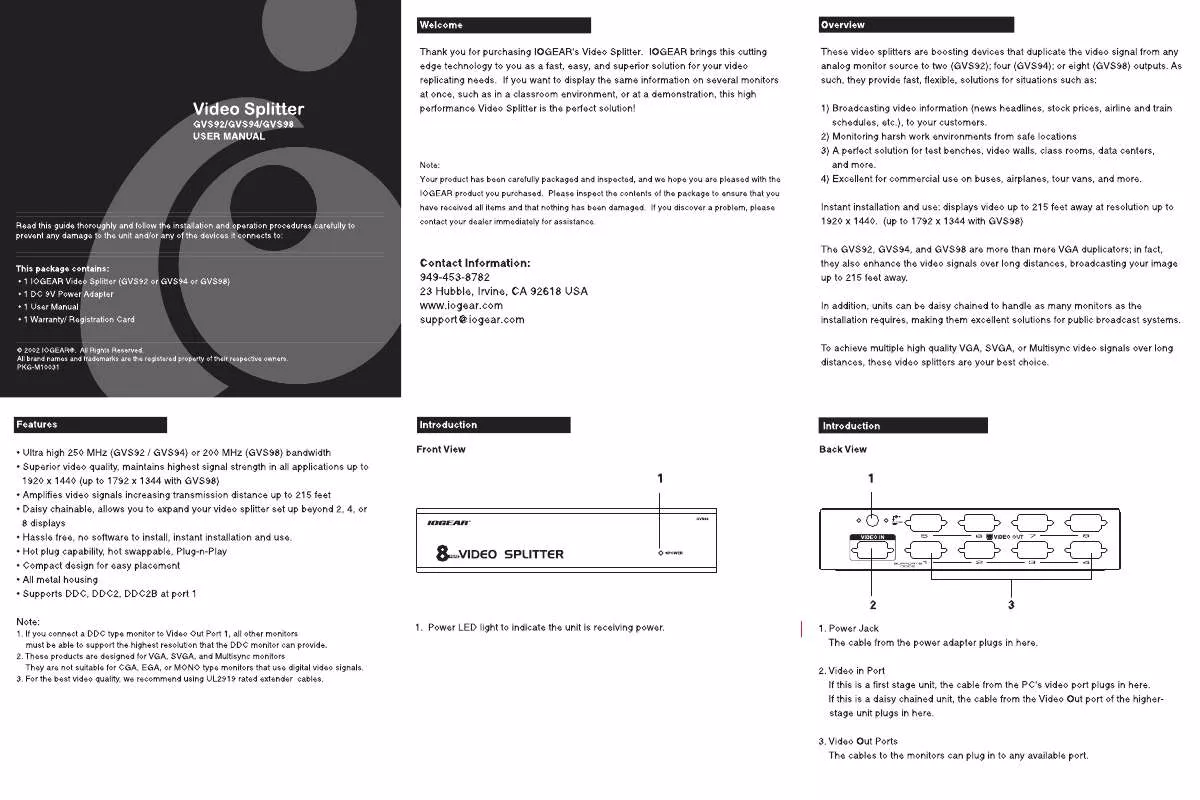 Mode d'emploi IOGEAR GVS94