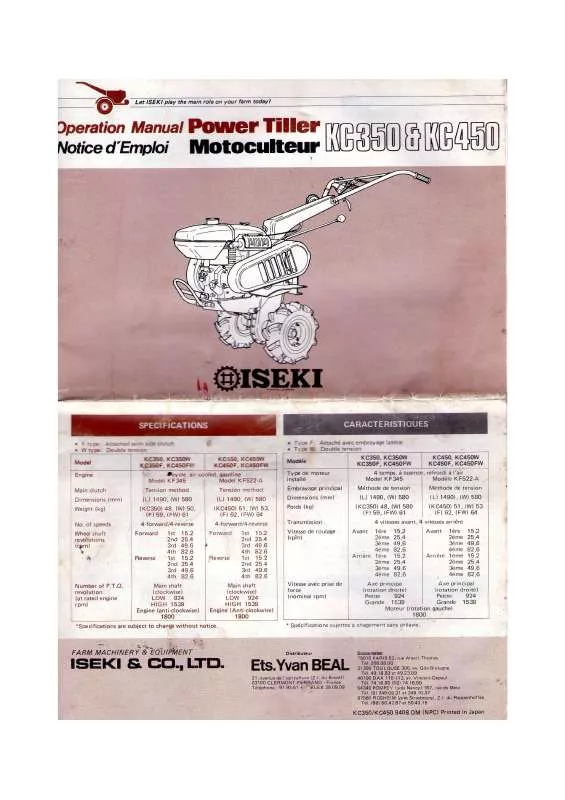 Mode d'emploi ISEKI KC 450